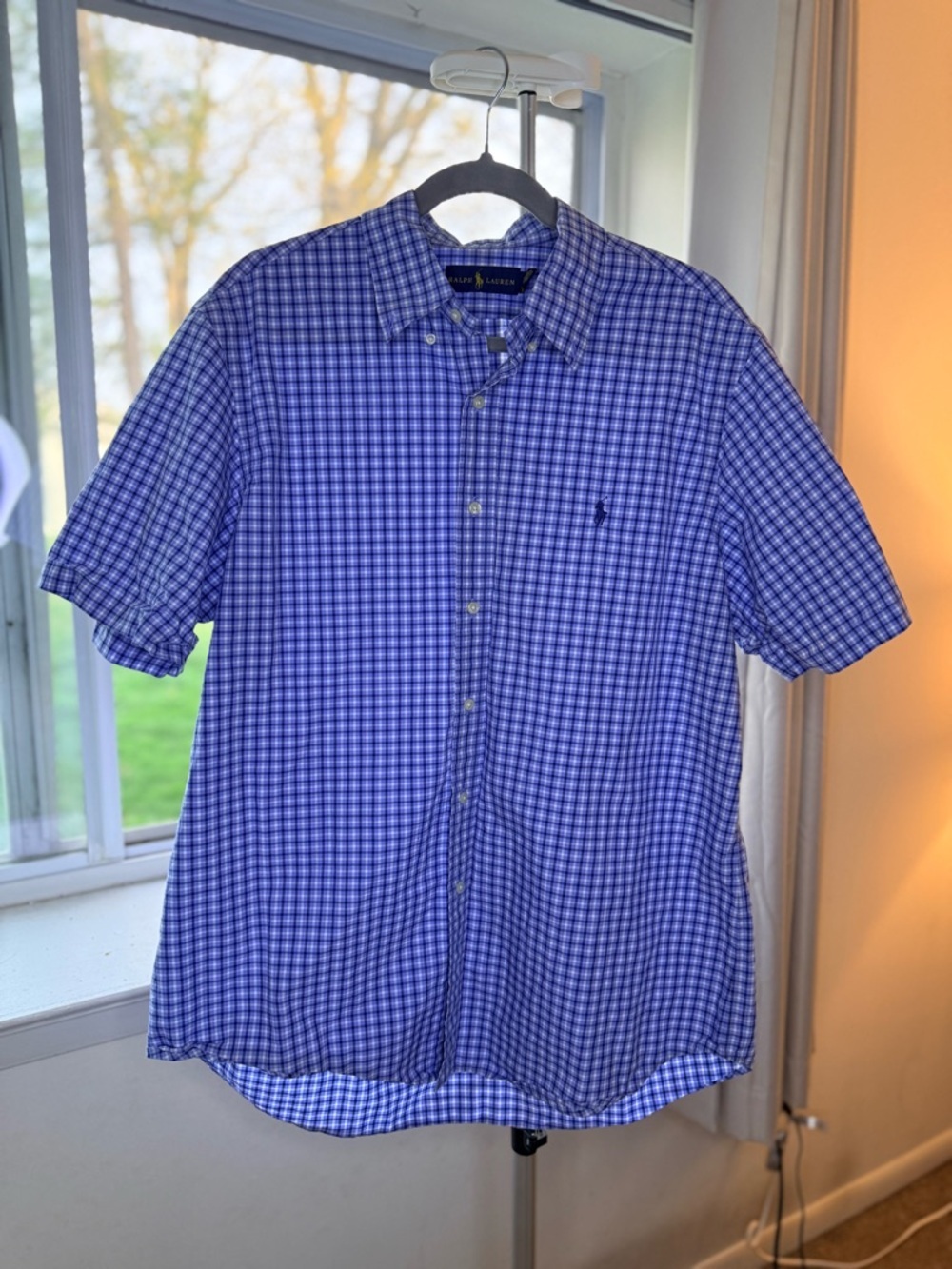 Ralph Lauren men’s checkered plaid preppy short sleeve button front shirt XL EC